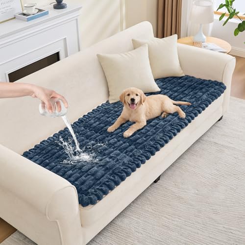 Waterproof Dog Couch Cover, Non Slip Pet Sofa Protector, Thick Fuzzy Couch Cover for Dogs, Machine Washable Furniture Protector, Scratch Resistant Pet Couch Mat(Berlin Blue, 28" x 59"/70 x 150cm) - color: Berlin Blue, size: 28''x59''