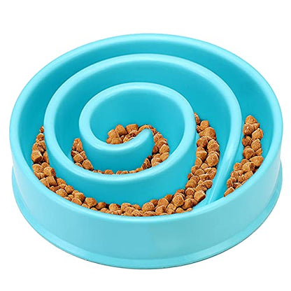 SunGrow Dog Slow Feed Bowl, Spiral Design Encourages Slow Eating, Interactive, 8”, Non-Slip Base, Portion Control, Blue, 1pc