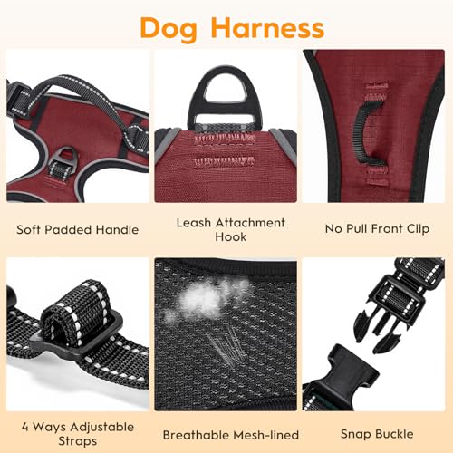 No Pull Dog Harness, No Chock Reflective Adjustable Soft Padded Pet Vest with Easy Control Handle, Easy Wearing with Stylish, Reinforced Knot, 2 Buckles - color: Neon Fuchsia, size: X-Small