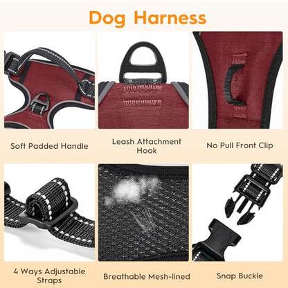 No Pull Dog Harness, No Chock Reflective Adjustable Soft Padded Pet Vest with Easy Control Handle, Easy Wearing with Stylish, Reinforced Knot, 2 Buckles - color: Neon Fuchsia, size: X-Small