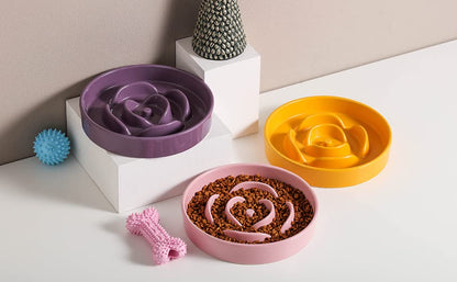 8.66 in Pink Ceramic Slow Feeder Dog Bowl for Medium and Large Breed,Pet Feeding Dog Food Water Dish Heavy Weighted,Puppy Bowl for Fast Eaters,Puzzle Slow Eating Dish Modern Cute - color: Pink Slow Feeder