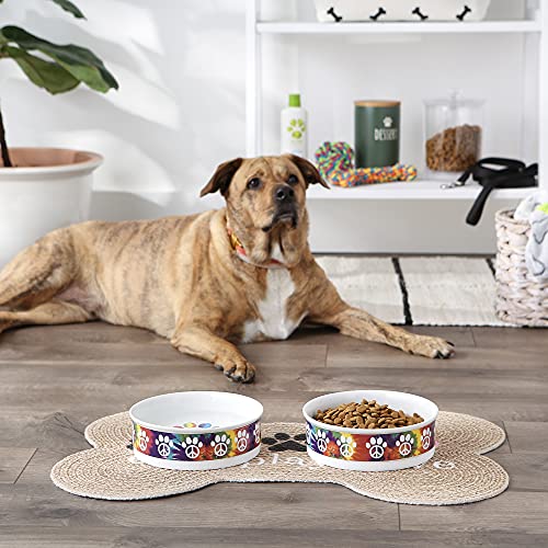 Bone Dry Ceramic Food Bowls, Non-Slip & Dishwasher Safe, Large Set, 7.5x2.4, Peace Paw, 2 Count - color: Peace Paw, size: Large Set, 7.5x2.4"