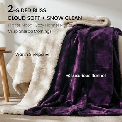 gogobunny Waterproof Bed Blanket, Reversible Sherpa Fleece Throw Blanket for Dog Puppy Cat, Furniture Cover Protects Bed Couch Sofa from Liquid Pee and Pet Fur (Dark Purple, 50x60 inches) - color: Dark Purple, size: 50x60 inches
