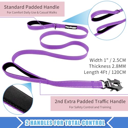 Strong Heavy Duty Dog Leash - 4ft Reflective Nylon Training Leash with Soft Padded Double Handle & Auto Lock Frog Clip, Safety Traffic Control for Large Medium Small Dogs No Pull Walking Purple,4ft - color: Purple, size: 4FT x 1" x 2.8MM