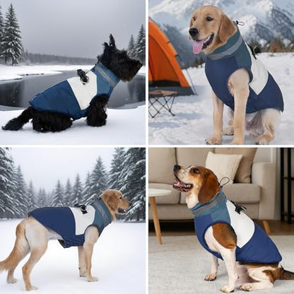 Dog Jacket for Small Dogs Waterproof Dog Coat with Reflective Strips and Harness Built in Warm Fleece Dogs Winter Coat Windproof with Back Zipper, Navy M - color: Navy, size: Medium