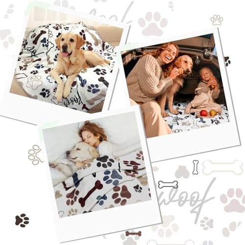 Tupmnbry Dog Throw Blanket Dog Paw Bones Print Blanket Super Soft Flannel Fleece Blanket Lightweight Fluffy Plush Bed Blankets for Bedding Sofa and Travel 50"X60" - color: Dog Paw Bones, size: 50"X60"
