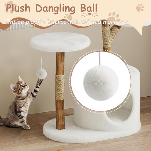 Modern Cat Tree, Solid Wood Cat Tree Tower with Hand-Woven Basket Cat Condo, Natural Jute Scratching Posts Modern Cat Tower with Plush Perches & Dangling Balls, Cat Trees for Kittens & Adult Cats - size: Two Branch