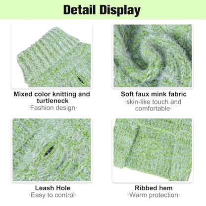 BEAUTYZOO Small Dog Sweater -Turtleneck Pullover Classic Cable Knit Fuzzy Winter Coat Dog Cold Weather Clothes for Small Medium Dogs Puppy Girl Boys,Green M - color: Green, size: M (Back: 16", Chest: 21", Neck: 13")