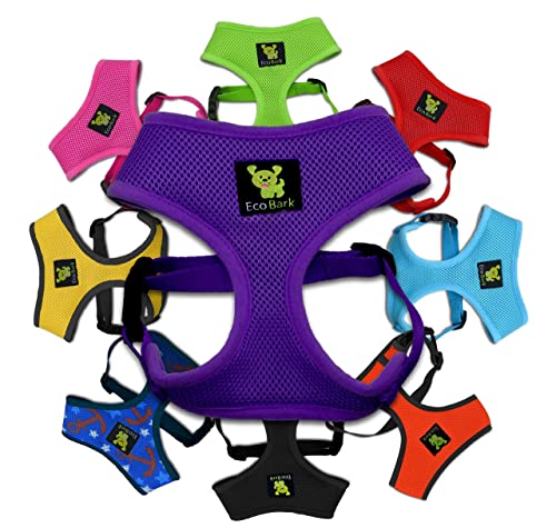 EcoBark Dog Harness - Luxurious Soft Mesh - Eco-Friendly Over The Head Vest Harness - No Pull & No Choke Design - Padded Breathable Body Halter - color: Purple