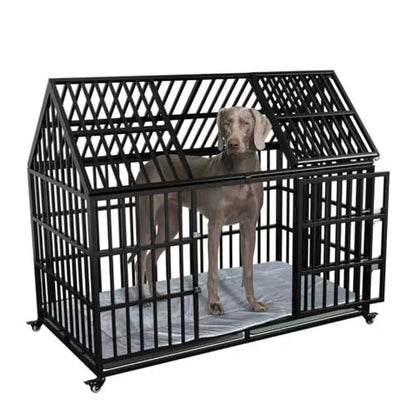 54 Heavy Duty Dog Crate with Mat, Escape Proof Dog Kennel Indoor, High Anxiety Dog Cage with Double Door, Extra Large Crate for Large Dogs with Removable Tray - size: 54''