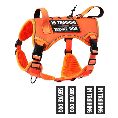 Tactical Dog Harness for Medium Large Size, No Pull Service Dog Vest with Molle System and Control Handle Heavy Duty Pet Vest with 4 Patches, Reflective Adjustable Harness for Walking Training - color: Orange, size: M