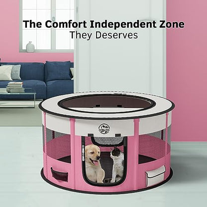 Dog Playpen Puppy Play Pen Indoors Pet Crate Small Dog Cage Portable Foldable Cat Kennel for Kitten Hamster Rabbit Bunny Guinea Pig with Collapsible Food Bowl Carrying Case - color: Pink, style: L