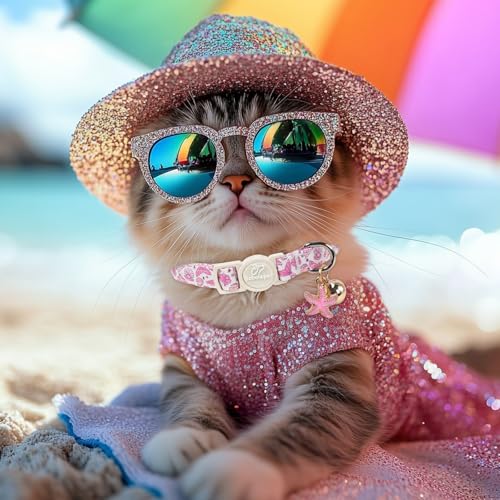 2 Pack Pink Cat Collars - Summer Breakaway Girl Cat Collars, Adjustable Kitten Safety Collar for Small Dogs Puppy, Cute Plaid & Mermaid Pet Collar with Bell & Pendant - color: Pink Plaid&Mermaid