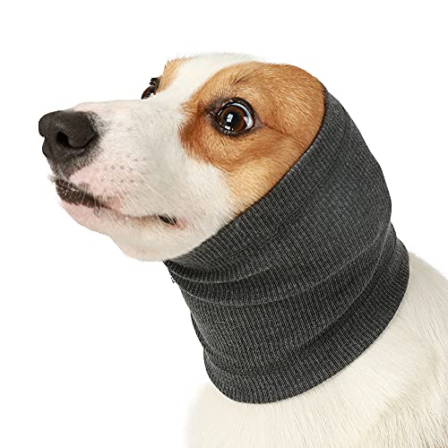 Meifsou Dog Calming Head Wrap, No Shake Quiet Ears for Dogs Anxiety Relief, Original Ear Covers Pet Calming Hoodie for Thunder, Lightning, Fireworks, Vet Visits, High Stretch Ribbed Fabric, Grey S - color: Grey, size: S(Head Circle:9.8"-16.1")