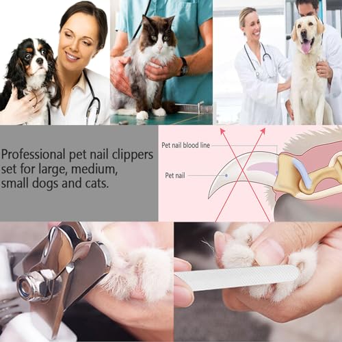 Pet Nail Clippers and Trimmers Set Safety Guard to Avoid Over Cutting Razor Sharp Blades Grooming Tool for All Small Large Dog Cat (Pink) - color: Pink