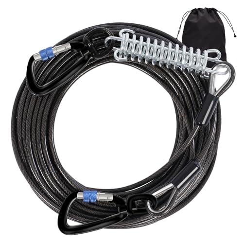 Dog Leads for Yard 50FT-1000LBS Break Strength,Heavy Duty Tie Out Cable for Dogs with Swivel Lockable Hook & Spring,Chew Proof Dog Chain for Outside,Dog Run Cable for Medium Large Dogs - color: Black, size: 50FT