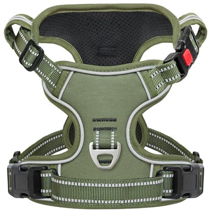 Dog Harness Medium Sized, No Pull Pet Harness with Neck Lockable Snap,No Choke Front Clip Dog Reflective Vest,Adjustable Metal Rings 3 Buckles,Easy Control Handle for Medium Dogs Green M - color: Lock Green, size: Medium (Pack of 1)