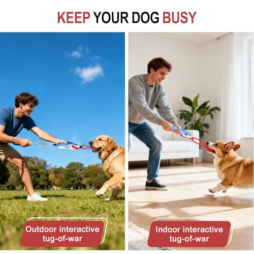 Dog tug of war Toy with Handle,Interactive Dog Pull Toy to Keep Them Busy with Squeak, Multifunctional Combination tug Toy with chew Ball - color: Single handle tug of war