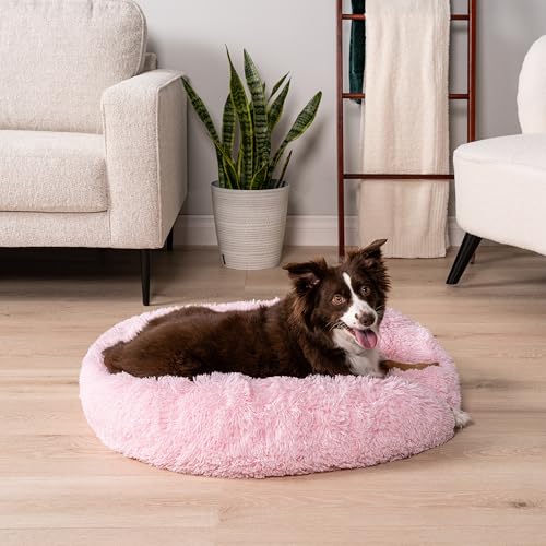 PetAmi Calming Dog Bed for Small & Medium Dogs and Cats, 30 Round Donut Dog Bed, Washable Fluffy Faux Fur Puppy & Cat Bed, Anti-Anxiety Plush Cuddler Pet Bed with Anti-Slip Bottom - Pink - color: Pink, size: Medium - 30"