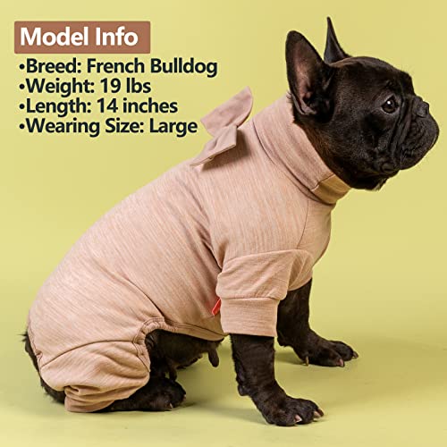KYEESE Dog CoatsTurtleneck Stretchy Pet Pjs Dog Sweater Super Soft Warm Material Dogs Pajamas with Bowtie Pet Onesie for Small Dogs Cold Weather Coat, Khaki,L - color: 09# Khaki, size: Large (15-22lbs)