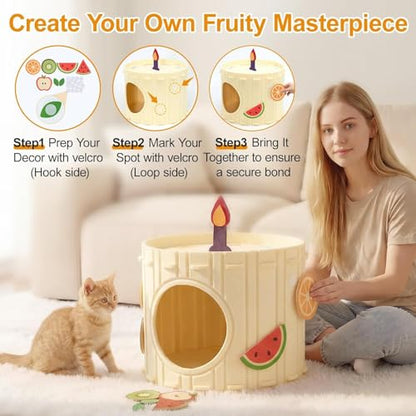 Cat Cave for Indoor Cats, Felt Cat Bed Cave for Large Cats up to 22 Lbs, Scratch Resistant Hideaway Condo, Cozy Enclosed Kitten House with DIY Stickers - color: A-Single Cat House