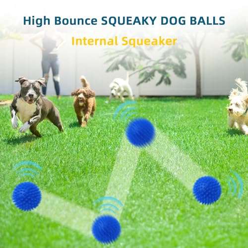 SHARLOVY 4.5'' Squeaky Dog Toy Balls for Large Breeds, Dogs Spiky Balls for Aggressive Chewers, Durable Puppy Chew Toys for Teething, Indestructible Fetch and Train, BPA Free Non-Toxic - size: XL Large Set of 2