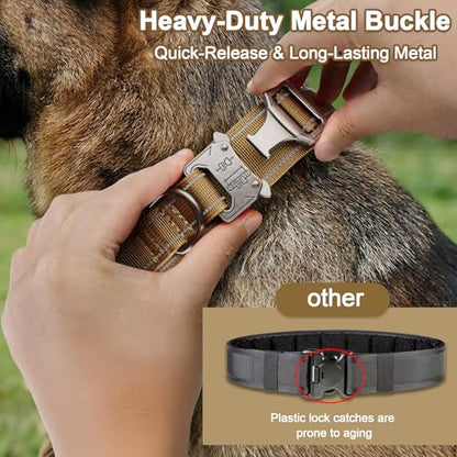 Heavy Duty Tactical Dog Collar and Leash Set, Military Training Nylon Reflective Collar with Handle Metal Buckle for Medium Large Dogs, Brown,M (1 Patch Included) - color: Reflective Collar Brown Set, size: Medium