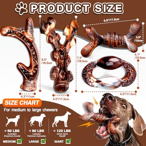 4-Pack Dog Chew Toys for Aggressive Chewers, Long Lasting Heavy Duty Chewing, Boredom and Stimulation for Medium Breeds, Tough Almost Indestructible Dog Bones Teeth Cleaning Toy - size: Large