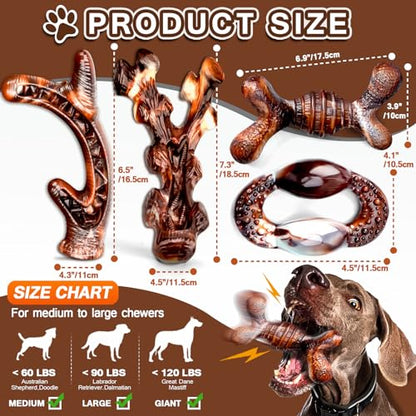 4-Pack Dog Chew Toys for Aggressive Chewers, Long Lasting Heavy Duty Chewing, Boredom and Stimulation for Medium Breeds, Tough Almost Indestructible Dog Bones Teeth Cleaning Toy - size: Large