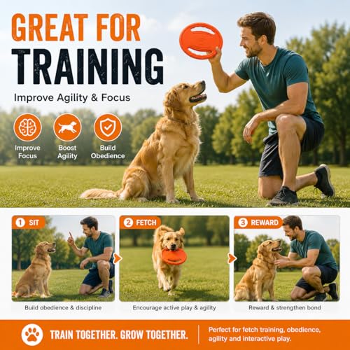 Dog Flying Disc, Durable Soft EVA Flying Ring for Aggressive Chewers, Interactive Fetch & Training Toy, Floats in Water, Safe on Teeth & Gums, Beach Pool Play (Orange) - color: Orange