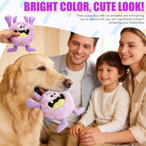 Plush Squeaky Dog Toy, Crinkle Stuffed Dog Toy Keep Them Busy Tug of War Birthday Dog Chew Toy for Small Medium Large Dogs (Purple) - color: Purple