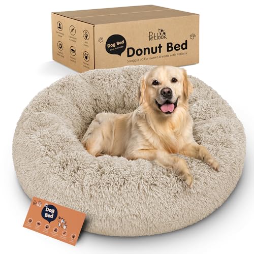 Donut Dog Bed - Premium Comfort for Anxiety Relief - Fluffy & Calming Design with Ultra-Plush Support | Cozy Round Dog Bed with Super Soft Circle Style (Beige, X-Large) - color: Beige, size: X-Large (45"L x 45"W x 10"Th)