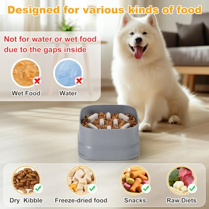 Slow Feeder Dog Bowls Large Breed Puppy Puzzle Feeding Dish Maze Feed Bowl Small Medium Dogs Plate Adjustable Ridges to Slower Down Eating Anti-slip Easy to Clean Indoor Use 7.5*7.5*4 in(Grey)