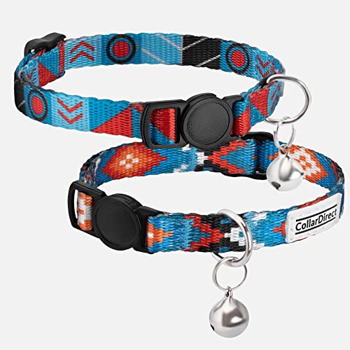 CollarDirect Cat Collar Breakaway with Removable Bell Set of 2 PCS - color: Blue Ethnic & Aztec