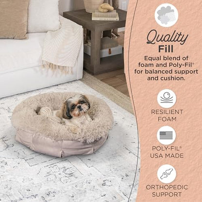 Best Friends by Sheri Ultra Calming Pouf Bed, Orthopedic Round Dog Bed for Joint Support, Faux Fur, Washable Cover, Tan, Small, 23"x23" - color: Tan, style: Small