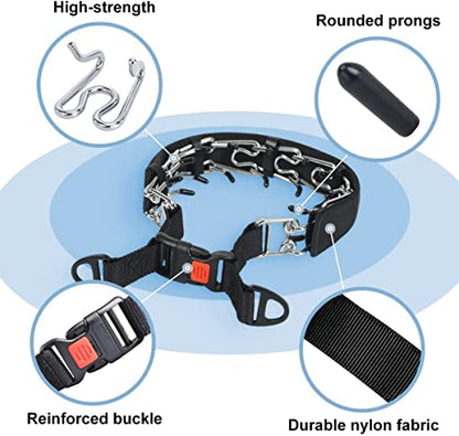 Dog Prong Collar, Adjustable Dog Training Collar with Quick Release Buckle for Small Medium Large Dogs - color: Luxury Black, size: L/3.5mm (Neck: 18"-20" Weight: 70 lbs)