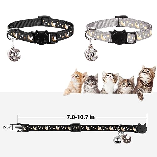 Baeuppit 2Pcs Breakaway Cats Collars Cat Collars for Boy & Girl Cats Adjustable Kitten Collars with Bell,Black+Gray - color: Black+Gray, size: 7.0-10.7''