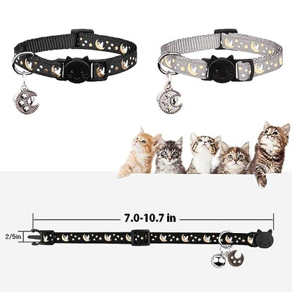 Baeuppit 2Pcs Breakaway Cats Collars Cat Collars for Boy & Girl Cats Adjustable Kitten Collars with Bell,Black+Gray - color: Black+Gray, size: 7.0-10.7''