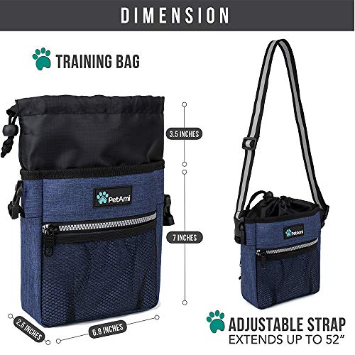 PetAmi Dog Treat Pouch, Pet Treat Pouch for Training, Dog Walking Bag Holder for Kibbles, Pet Food Toy, Dog Trainer Essentials Supplies, Poop Bag Dispenser, 3 Ways to Wear (Heather Navy) - color: Heather Navy
