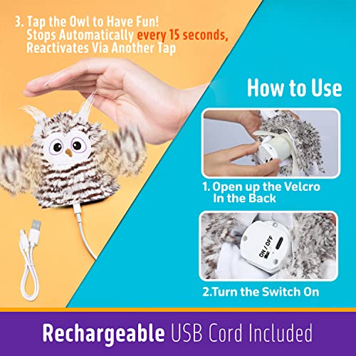 Kimee Interactive Cat Toy Rechargeable Automatic Chirping Owl Kitten Toy with Catnip, Auto Beating Wings Flying Bird Cat Toys for Indoor Cats to Play Alone, Never Boredom