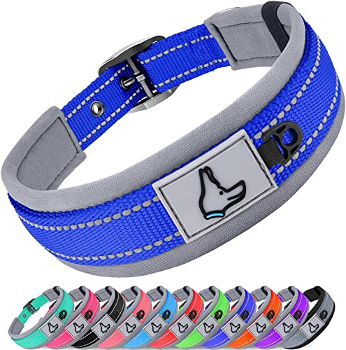 Joytale Dog Collar for Medium Dogs, Neoprene Padded and Adjustable, Reflective Wide Heavy Duty Pet Collars with Durable Metal Belt Buckle for Walking, Navy Blue, M - color: Navy Blue, size: M