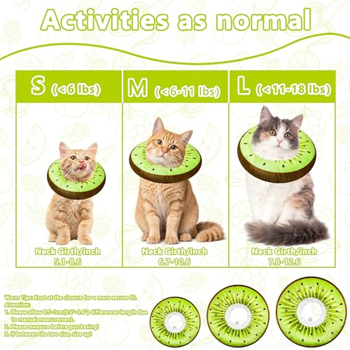 Cat Cone Collar Soft, Adjustable Cat Recovery Cone to Stop Licking, Cute Kitten Donut Collar After Surgery, Elizabethan Collars for Kittens, Lightweight Cats Neck Cones (Kiwifruit, Medium) - color: Kiwifruit, size: Medium