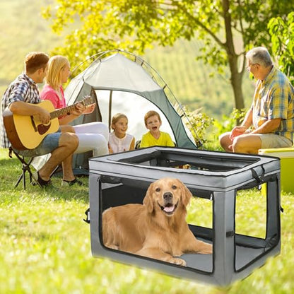 MEGHNA Dog Crate Portable Collapsible Lightweight Soft Sided Folding Travel Dog Kennel Double Door Collapsible 620D Oxford Fabric Cage (Grey, Large) - size: Large