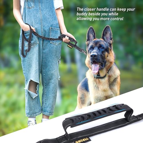 AUBELL Tactical Dog Leash Heavy Duty,4-6ft Reflective Strong No Pull Bungee Leash for Medium Large Dogs with Comfortable Padded Double Handle,Car Seat Belt,360 Degree Rotating Carabiner,Black - color: M/L-Black(4-6FT)