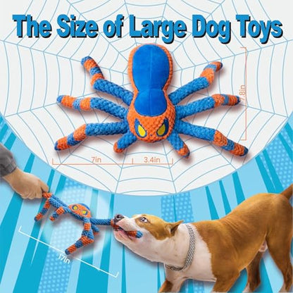LEGEND SANDY Squeaky Dog Toys- Plush Dog Toys with Soft Fabric for Small, Medium, and Large Dogs Daily Companionship, Training Reward Gift - color: Blue Spider