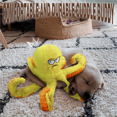 LEGEND SANDY Tough Dog Toys, Stuffed Chew Large Dog Toys to Keep Them Busy, Interactive Squeaky Tug of War Doggie Toy, Crinkle Yellow Octopus - color: Yellow Octopus