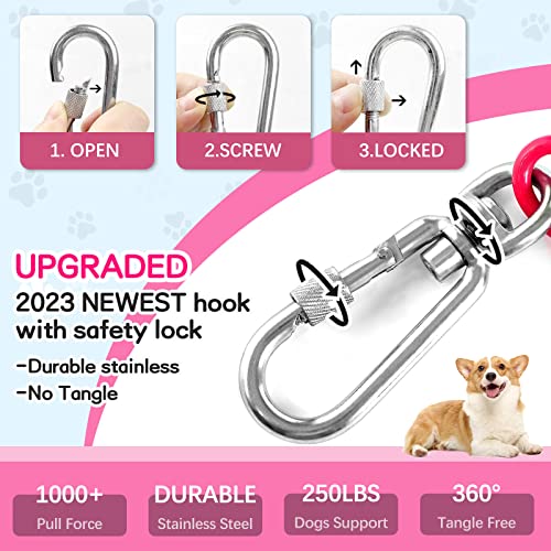 Heavy Duty Dog Tie Out Run Cable - 50 ft Long Leash with Durable Carabiner, Chew Proof Leads for Large Dogs & Yard Use - color: Pink, size: 250lbs / 50ft