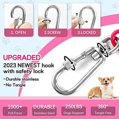 Heavy Duty Dog Tie Out Run Cable - 50 ft Long Leash with Durable Carabiner, Chew Proof Leads for Large Dogs & Yard Use - color: Pink, size: 250lbs / 50ft