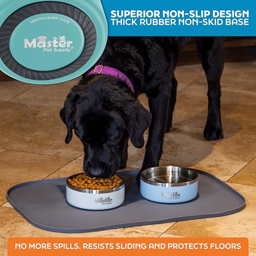 Master Pet Supply Stainless Steel Dog Bowls - 25 oz, Heavy Duty - Aqua Sky, Double Wall Extra-Thick Insulated, Non-Slip Pet Water Bowl for Dogs, Cats & Pets, Anti Rust Metal, Dish Washer Safe - color: Aqua Sky, size: 3 Cups (25 oz)