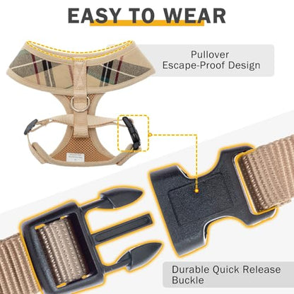 SCENEREAL Puppy Dog Harness with Leash Set for Small Medium Dogs, Soft Mesh Pet Harnesses and Leash, No Chock Plaid No Pull Vest - color: Beige, size: XS: Chest Girth: 10"-14"